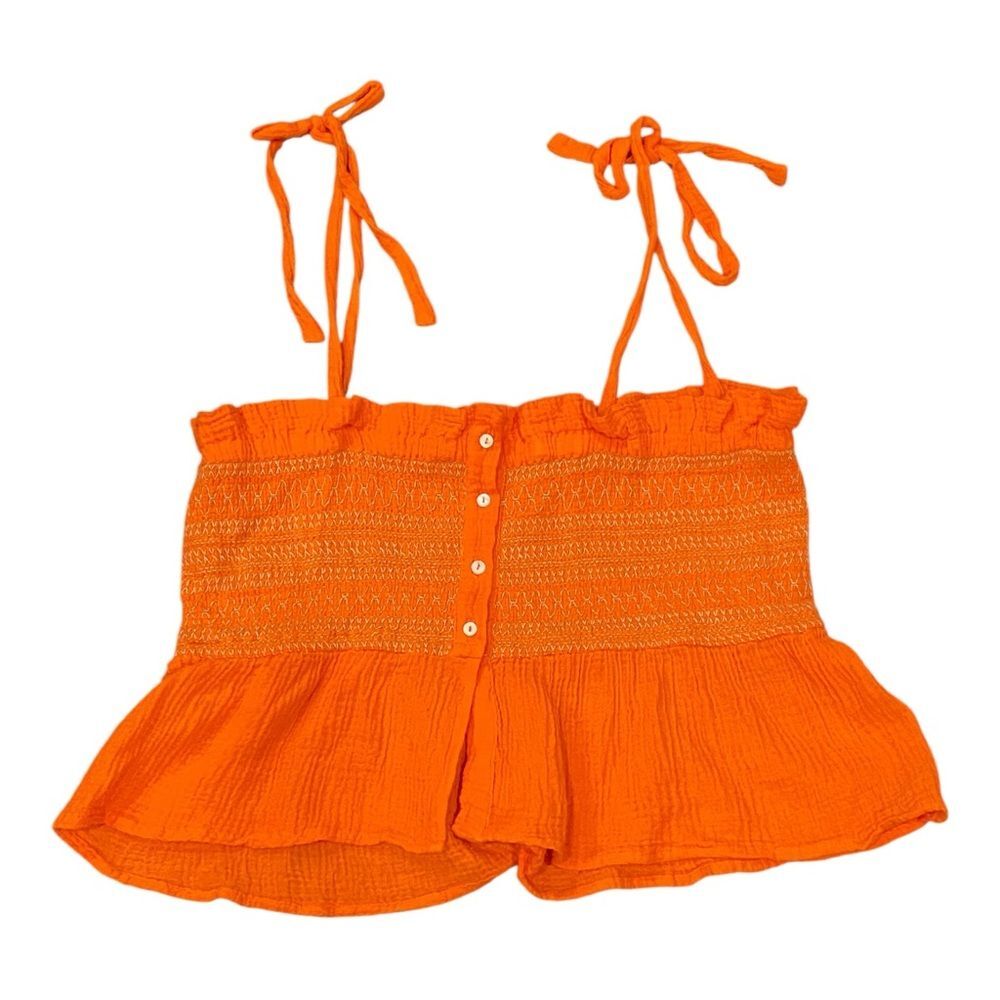 Free People Smock It To Me Embroidered Orange Elastic Tube Tank Top Large - Picture 3 of 9
